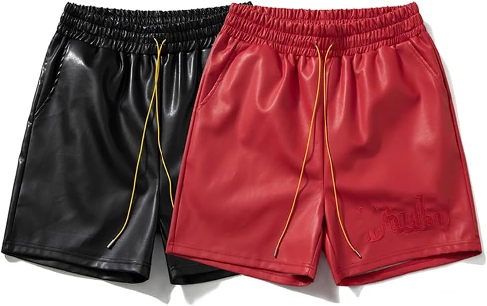 Men Leather Board Shorts Pockets Women Yellow Drawstring Beach Short Pant Breeches