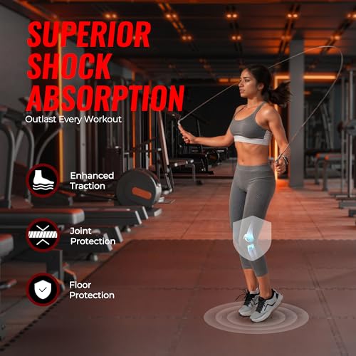 Image of SUPERJARE 0.79'' Extra-Thick Exercise Equipment Mats, 6 Pcs 24 Sq Ft Rubber Top Floor Tiles with High Density EVA Foam, Interlocking Gym Flooring for Home Gym, Protective Workout Mat, Black