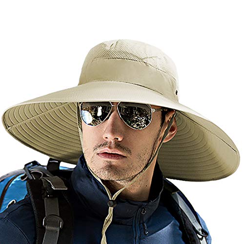 T WILKER Wide Birm Sun Hat for Men Women Hunting Fishing Hats Breathable Boonie Bucket Cap with UPF 50+ Sun Protection (Khaki, One Size)