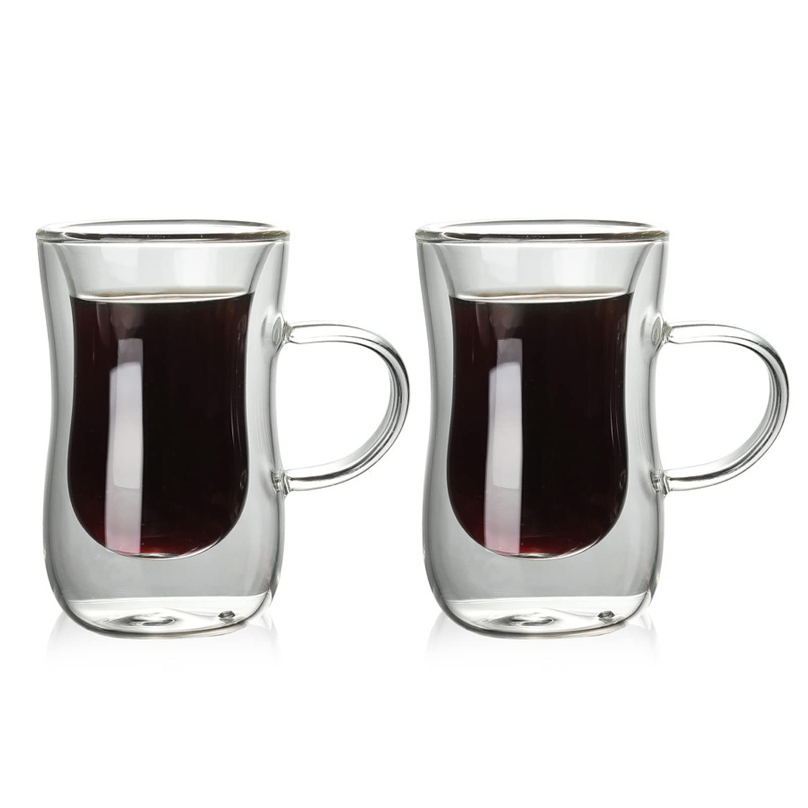 CNGLASS 2 Tazze Caffè Doppia Parete Cuore 250ml Vetro Borosilicato