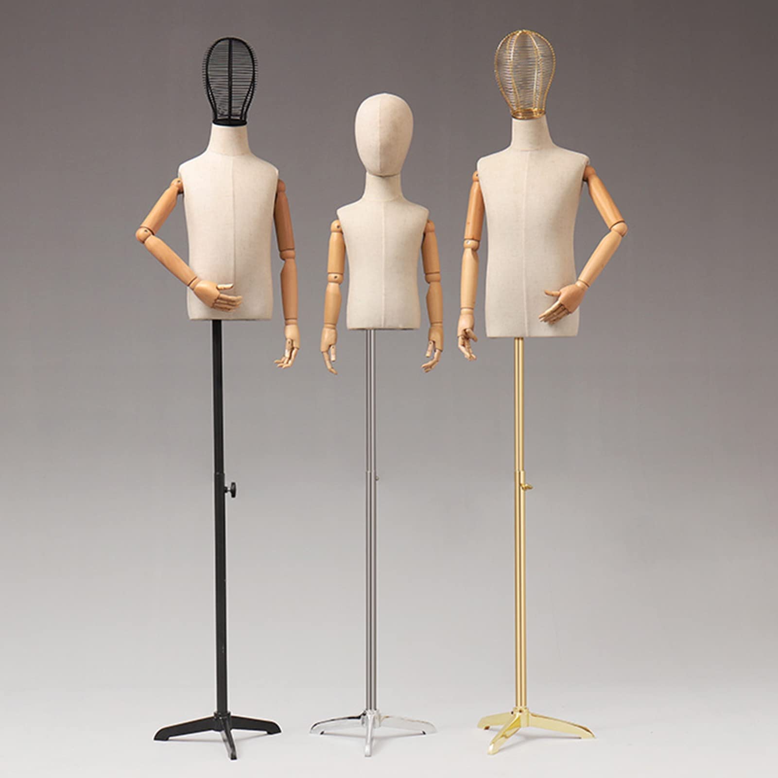 Child Mannequin Torso Body, Dummy Model with Arms and Head, Clothing Display Stand for Shop Window Studio, Metal Tripod Base, 2 Colors (Silver 6 (Silver 2 Years