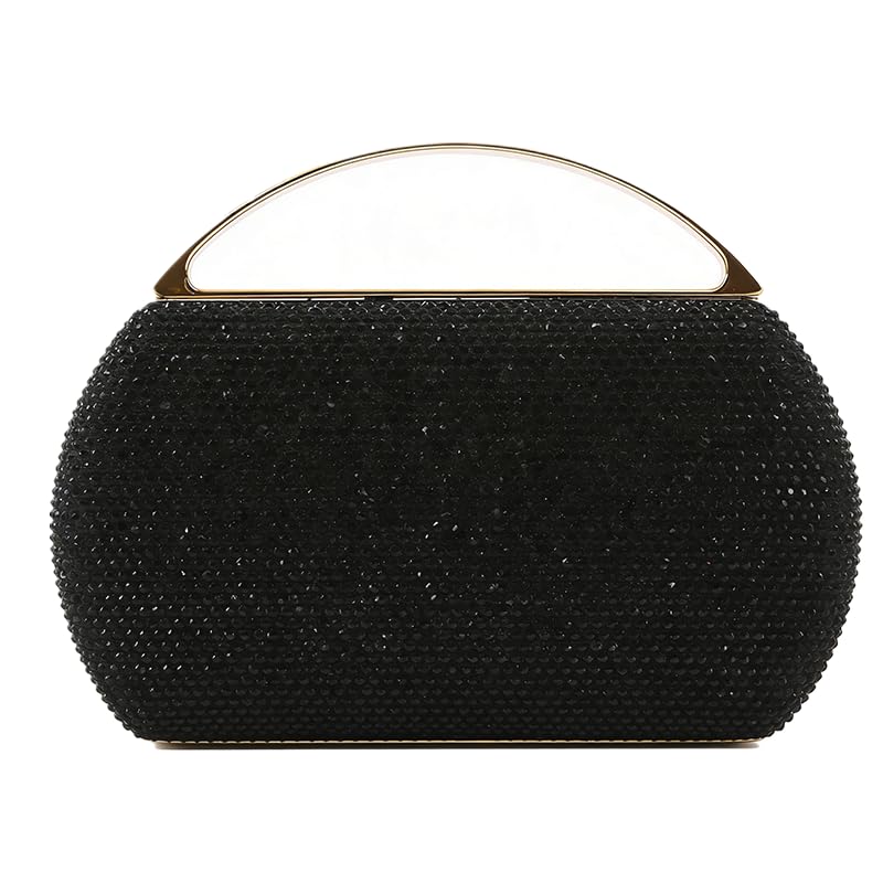 Elegant Crystal Clutch Purse Rhinestone Beaded Handbag For Women Sparkly Top Handle Evening Bag Purse Wedding Prom (Black)