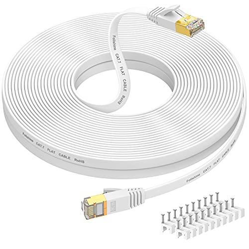 Folishine Câble Ethernet 30m, Cat7 Internet haute vitesse avec connecteur RJ45 plaqué or, câble LAN blindé pour commutateur de réseau, plus rapide que...