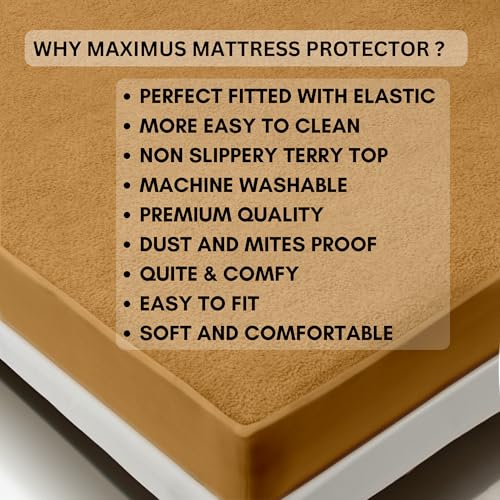 Image of Maximus Premium Double Bed Waterproof Mattress Protector Cover | Breathable Terry Cotton Bed Protector, Double Bed (72 X 60, Beige)