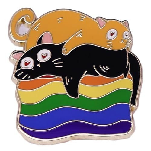 Gay Pride Cats With Rainbow Flag LGBT Pin Brooch Metal Enamel Badge Denim Jacket Backpack Pin Fashion Accessories Jewelry Gifts For Friends Color Funny Lapel pin For Men Women