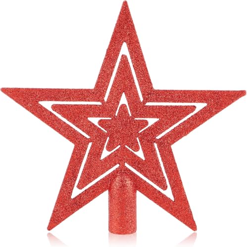 VEYLIN Weihnachtsbaumspitze 20cm Stern aus Kunststoff - Rote...