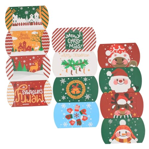 SECFOU 12個 クリスマス プレゼントボックス 枕型 小箱 キャンディボックス 用 パーティー 包装 お菓子 クッキー 小さな 収納 自立式 デザイン