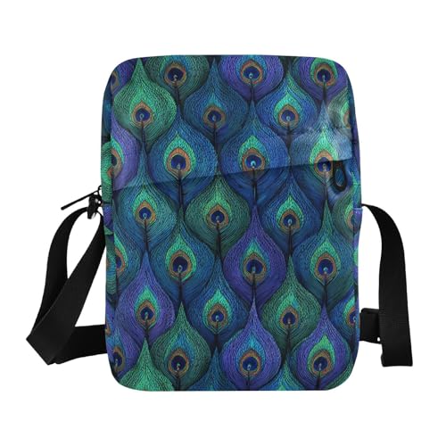 KLL Elegant Peacock Feather Blue messenger bags Vegan Leather mens shoulder bags crossbody Travel Woman Shoulder Handbags