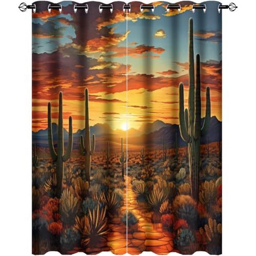 Dabuniu Cactus Blackout Window Curtain Western Landscape Sunset Desert Cactus Blackout Drapes with...
