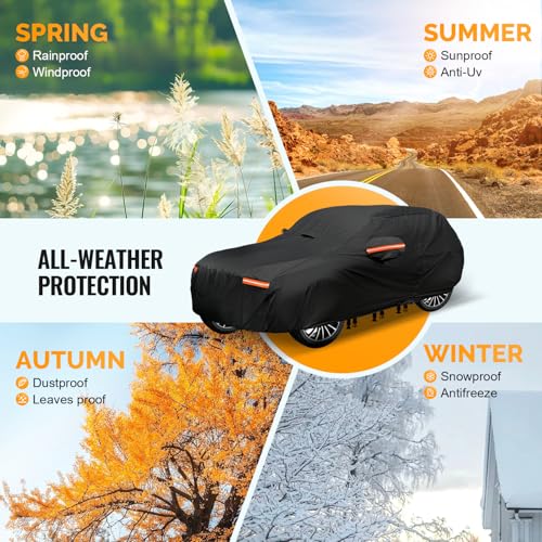 OWEEIO Heavy Duty SUV Car Cover for Automobiles All Weather Waterproof, Outdoor Snowproof UV Protection Windproof, Door Zipper, Soft Cotton Universal Car Covers (Black, Fit SUV 191"-200") by OWEEIO - Image 5