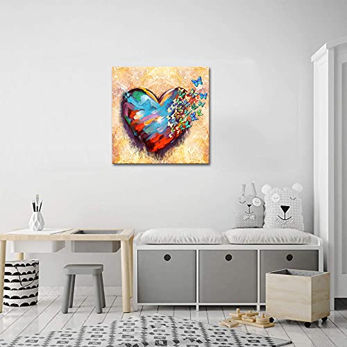 Derkymo Love Heart Canvas Wall Art Beautiful Butterflies Painting Wall Art Romantic Love Heart Artwork Gift For Wife Women Anniversary Framed And Stretched Ready To Hang 24"X24" #TOP3