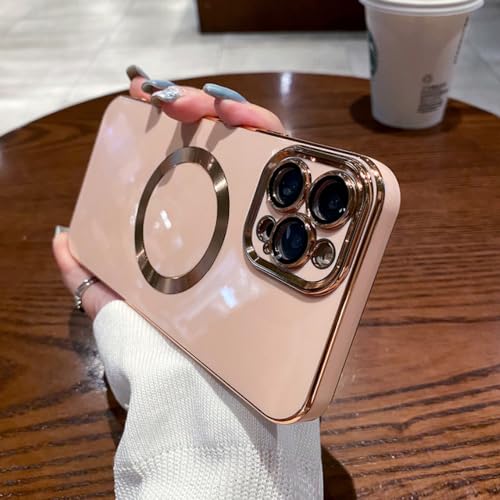 Coque de luxe en silicone plaqué 6D rose pour étui de chargement magnétique iPhone