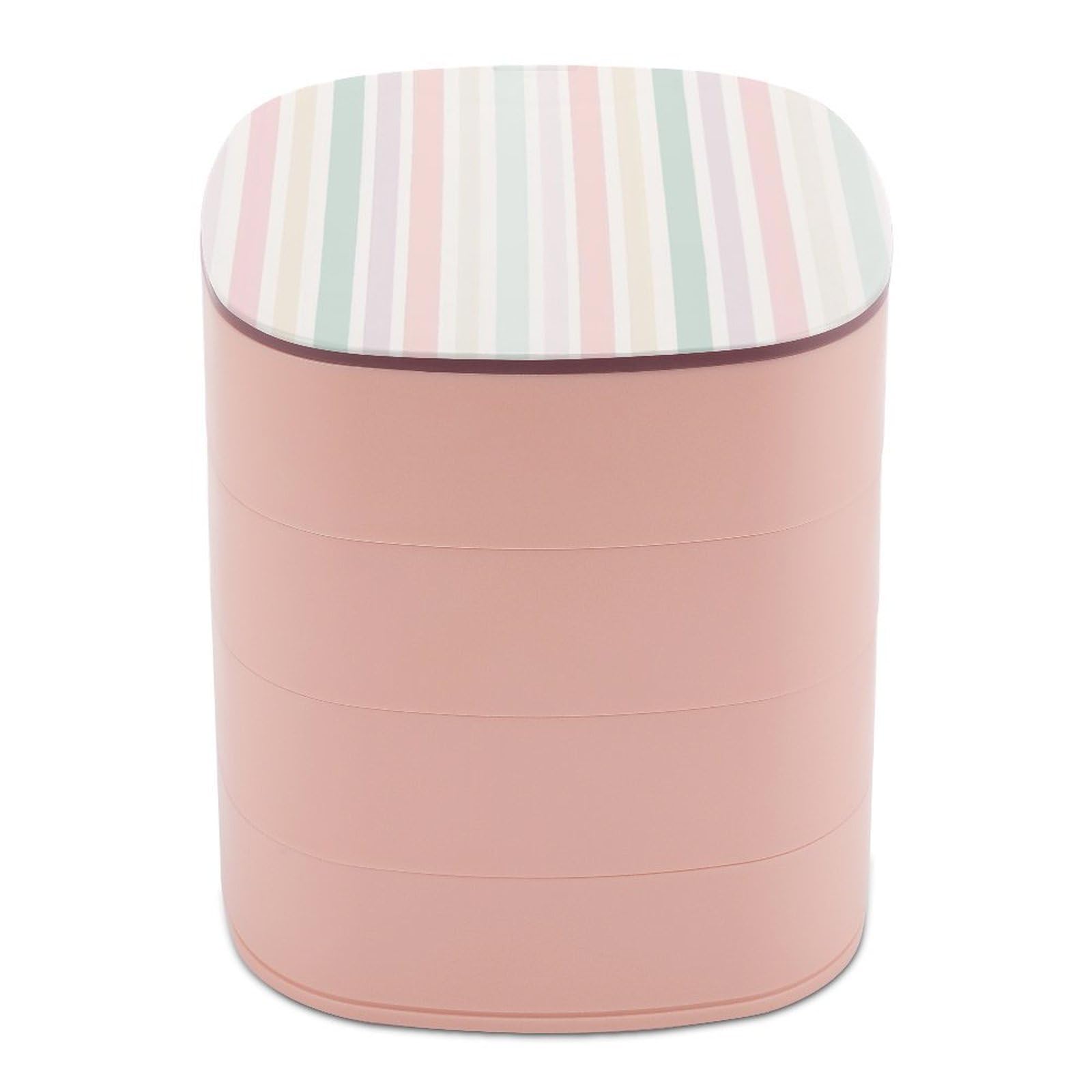 Jubonexis Pastel Vertical Stripes in Pink Peach Mint Cream Jewelry Boxes for Women, Earring Holder Organizer Rotating Jewelry Organizer for Necklaces Bracelets Ring
