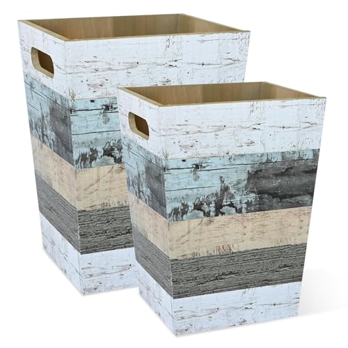 Whemyreat Papelera de madera auténtica, 2 unidades, estilo rústic...