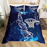 housse de couette basketball 2 personnes Caractéristiques : Cette collection de literie est imprimée par teinture réactive, avec des couleurs vibrantes et sans problème de décoloration. Bonne pour les peaux sensibles. Fermeture à glissière cachée et attaches de coin, il est facile et efficace de mettre cette housse de couette sur votre édredon.