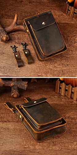 Le'aokuu Mens Genuine Leather Small 8" Sling Messenger Shoulder Satchel Waist Bag Pack (The 021 Dark Brown)4