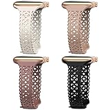 HEARTBOOM 4 Pack Lace Silicone Band Compatible with Apple Watch Bands 38mm/40mm/41mm/42mm(Series 10) Women,Slim Floral Engraved Sport Strap for iWatch Ultra SE Series 10 9 8 7 6 5 4 3 2 1