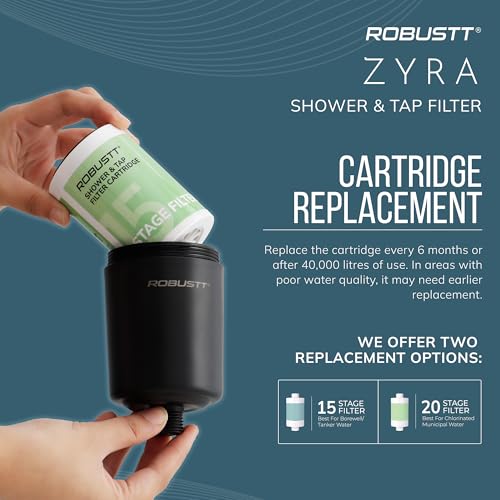 Image of Robustt Zyra 15 stage Shower /Tap Filter & Water Softener for Home (Black) | Reduces Hair Fall, Skin Dryness & Limescale| Hard Water Filter For Tap, Shower, Handshower| For Municipal /Chlorine Water