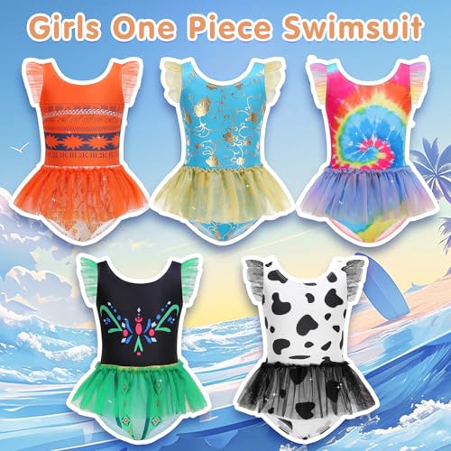 Image of Girls One Piece Swimsuit Colorful Mermaid Bathing Suits Cute Kids Princess Beach Swimwear 2-10 Years