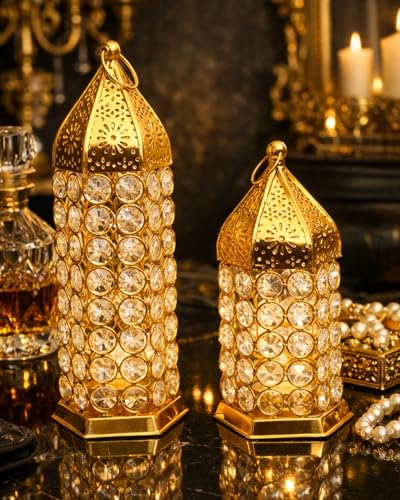 Royal Gilded Crystal Lattice Lantern Set, Decorative Table Lamps ...