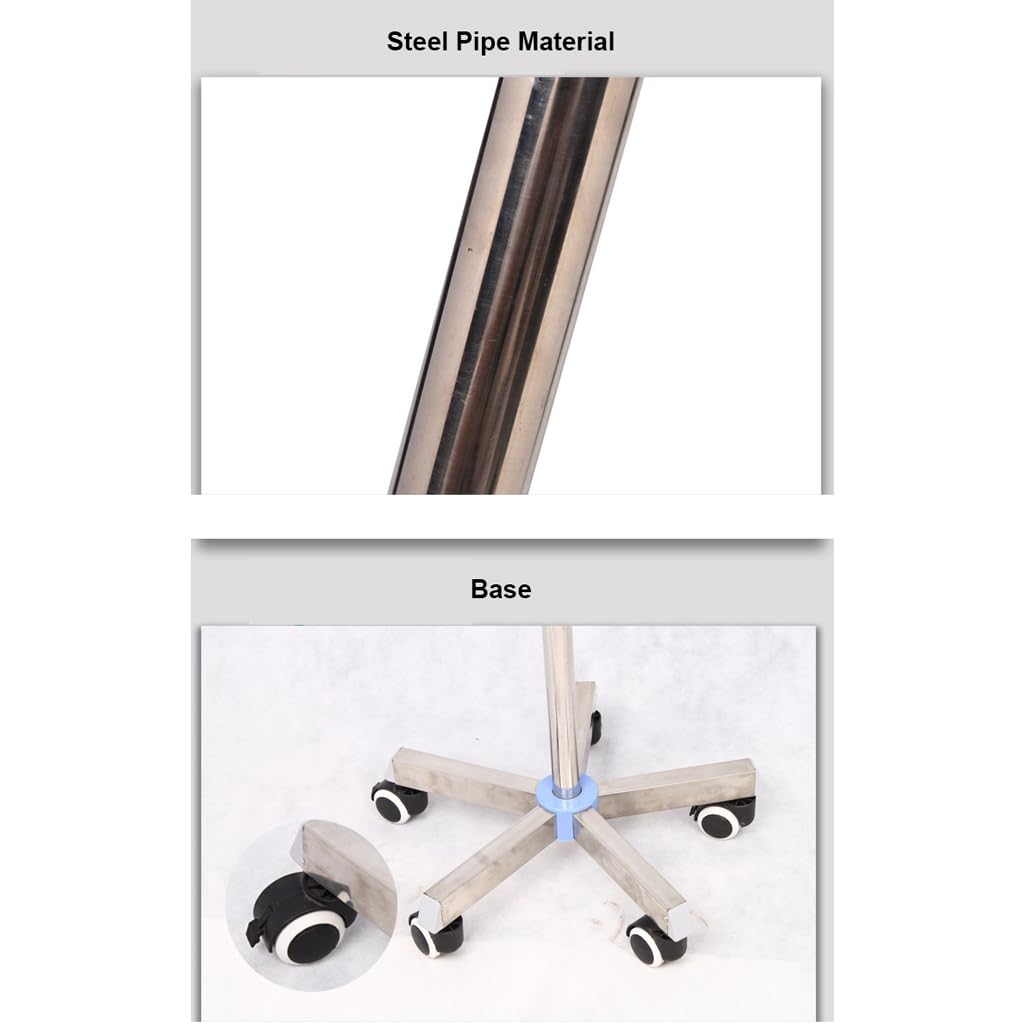Supporto retrattile per flebo endovenoso, Palo In Acciaio Inox Con Vassoio A 5 Ruote Regolabile In Altezza 4 Ganci Home
