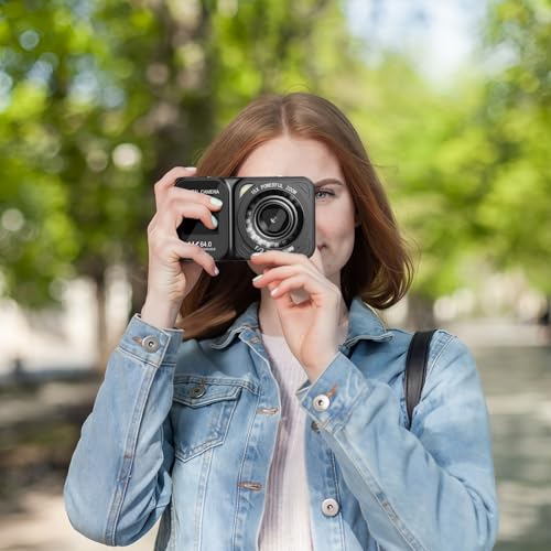 Image of QUOLODOO Digital Camera, 4K 64MP Dual Screens Camera, 18X Zoom, Point and Shoot Digital Camera with 64GB TF Card & 2 Batteries, Portable Rechargeable Small Camera for Kids Teens Adult, Black