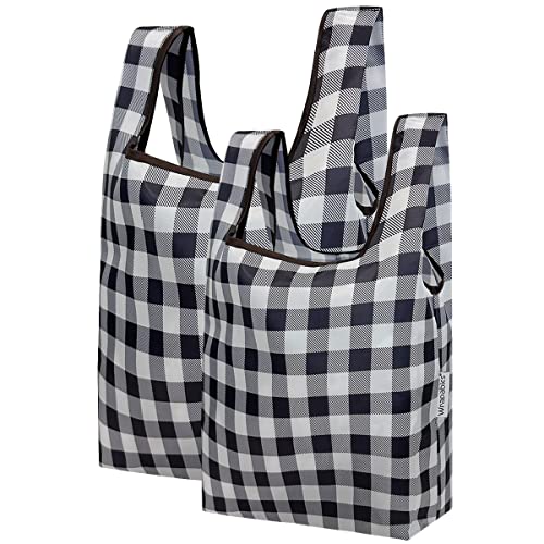 allydrew JoliBag Nylon Reusable Grocery Bag, 2 Pack, Black Plaid