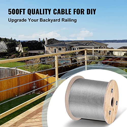 Happybuy Stainless Steel Cable 3/16"X 500Ft, T304 Marine Grade Deck Cable Railing, 7X19 Strands Construction Braided Aircraft Cable For Deck Rail String Lights Hanging Porch Fence Diy Baluster #TOP1