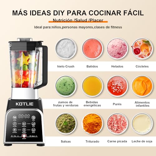 Licuadora Batidora de batidos, batidora eléctrica, con 8 programas preestablecidos, cuchillas extraíbles, función de limpieza profunda, 2 litros, gran capacidad, sin BPA, 28000 rpm, 2000 W (NEGRO)