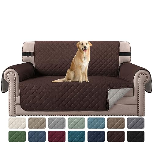 H.VERSAILTEX Funda reversible para sofá de 2 plazas, resistente al agua, para sala de estar, funda acolchada para muebles, protector de sofá lavable (sofá biplaza, marrón/beige)