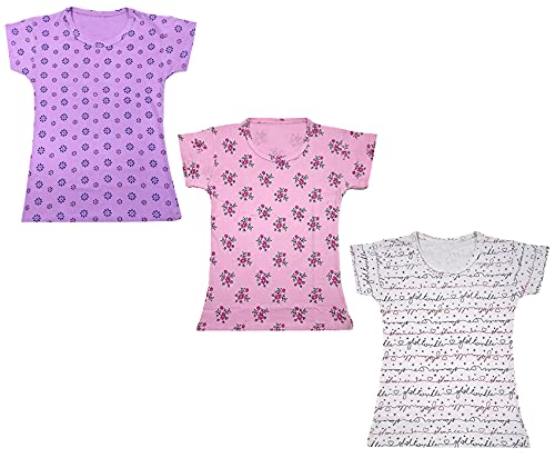 Image of indi weaves Girls Printed Cotton Half Sleeves Tshirts (Pack of 3)
