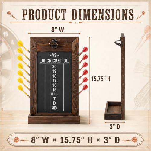 Thenshop Dart Scoreboard with Darts Holder and Bottle Opener, Wall Mounted Cricket Scorekeeper with Chalkboard, Wooden Dart Board Accessory for Game Room, Home Bar and Man Cave by Thenshop - Used condition - Image 2