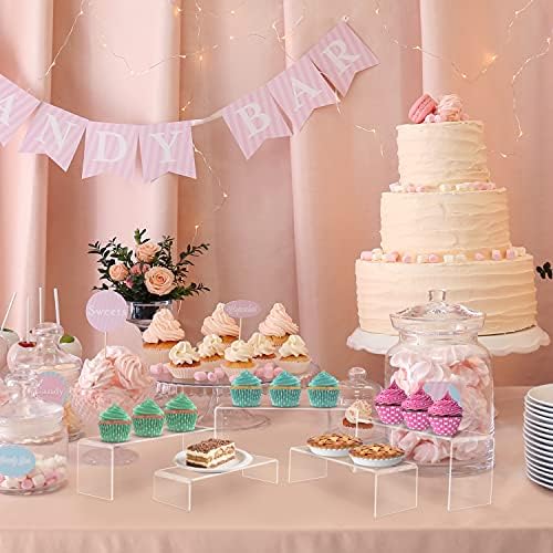 BELLE VOUS Clear Acrylic Display Risers (5 Pack) - Plastic Showcase Stands in 5 Sizes for Shelves and Countertops - Step Plinths for Jewellery, Retail, Figures, Cupcakes and Desserts