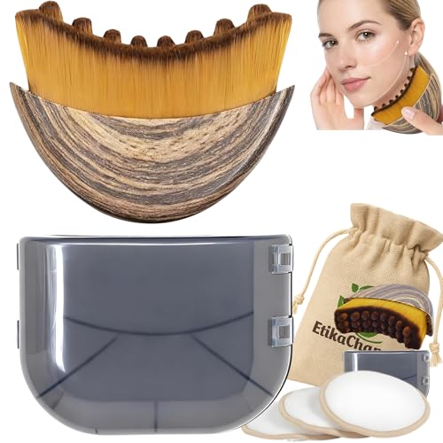EtikaChange Brosse Lymphatique Visage & Corps – Massage Drainant, Poils Ultra-Doux, Pack Écologique avec 3 Cotons Réutilisables & Sac en Lin – Brosse visage Peau Sensible