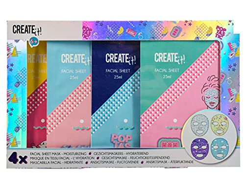 CREATE IT - Set de 4 masques tissu visage hydratants - pour enfant fille - 84417 Cover