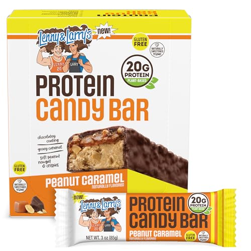 Image of Lenny & Larry's High Protein Bar - Peanut Caramel Vegan Protein Bars - 20g Plant-Based Protein, High Fiber Dessert - Gluten-Free Snack - Larger Bar Size (12 x 85g)