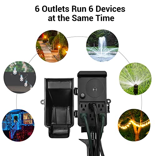 Image of DEWENWILS WiFi Smart Yard Stake Plug with 6 Outlets, Voice Control, Waterproof Power Stake Timer with 6Ft Cord, Alexa&Google Assistant Compatible, 1875W /15A, for Outdoor Decoration Lights