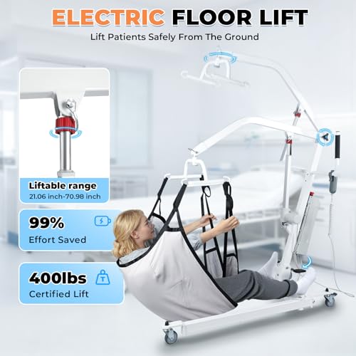 Image of Electric Foldable Patient Lift for Home with Sling, Adjustable Patient Lift Wheelchair Nursing with 4 Casters for Caregivers Home Seniors, Electric Adjustable Sit to Stand Chair for Elderly 450Lbs