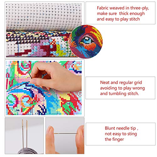 ITSTITCH Stamped Cross Stitch Kits for Beginners Full Range of Crossstitching Preprinted Pattern Kids or Adults, Embroidery Needlepoint Starter 14CT 2 Strands-Purple Blossoms,13''x13''