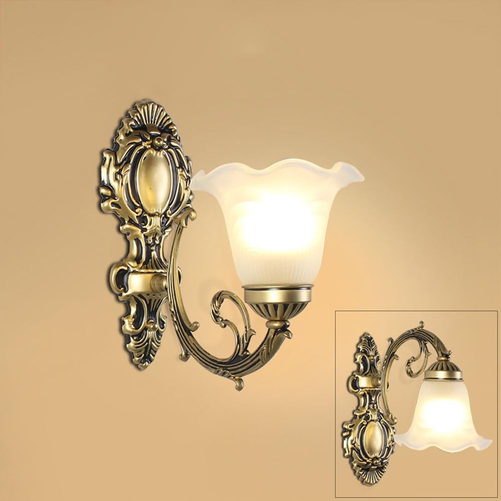 LED Kinkiet Ściany Vintage Retro Mocowany Oprawa z Mleczno-Białymi Szklanymi Abażurami do Salonu, Sypialni, Korytarza, E27 Styl Rustykalny Kwiatowy Średniowieczny