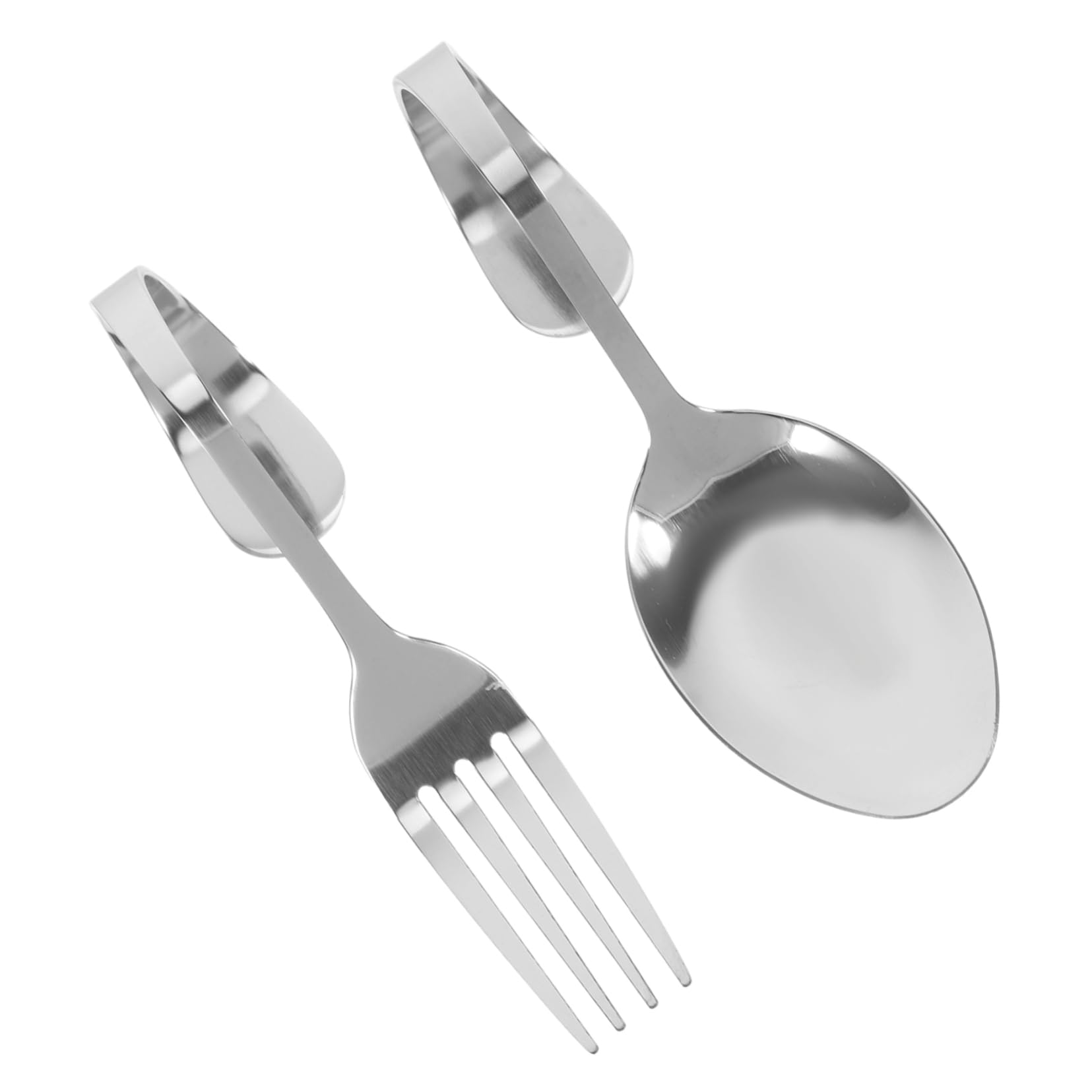 SOLUSTRE Set of 2 Stainless Steel Spoons Forks Western Curved Design for Seafood Sushi Dessert Salad Easy Self-serve
