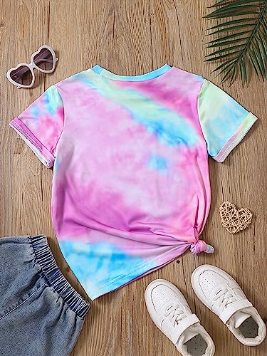 SHENHE Girl's Tie Dye Graphic Print Short Sleeve Crewneck Summer Casual Tee Top2