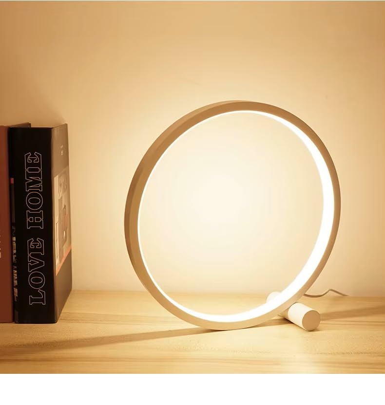Générique Lampe de Table LED Circulaire, Modèle Cercle 25 cm, Intensité Variable, Port USB 5V, Lumière Blanche, Design Moderne (Blanc)