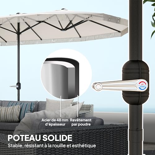 Parasol rectangulaire 4,5x2,6m UPF30+ manivelle Outsunny