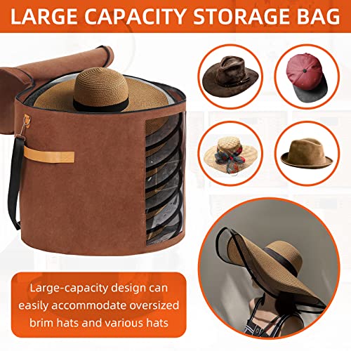 Ohiyoo Large Hat Boxes For Wide Brim, Large Hat Storage Box 19" D X 17" H, Hat Boxes For Women Storage Large Round Men Hat Box, Foldable Felt Stuffed Animal Toy Storage Bin With Lid (Brown) #TOP4