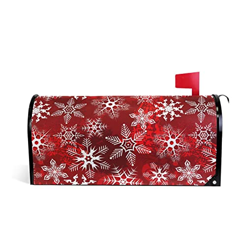 senya Christmas Large Mailbox Cover Christmas Red Pattern with Snowflakes Flower Post Box Cover Garden Yard Decor for Outside