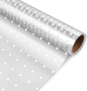 Clear Cellophane Wrap Roll 22"x100ft，2.5 Mil Thick Celophane Wrap Paper for Baskets, Flower,Arts & Crafts, Treats, Wrapping, Christmas Halloween Gifts (white dot)