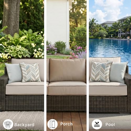 Signature Design by Ashley Coastline Bay Outdoor Patio Sofa, Rust-Free Aluminum Frame, Resin Wicker and Nuvella Fabric, Casual Seating for Sunroom or Deck, Brown and Beige - image 7