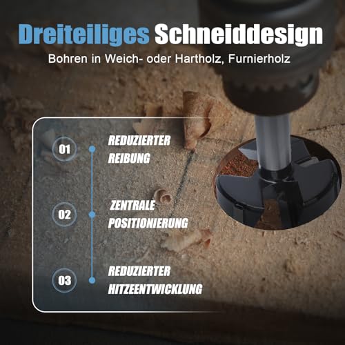 52.5MM Forstnerbohrer für Holz,Forstner Bohrer Länge 92mm mit Rundschaft,Holzbohrer für Holz,Hartholz,Faserplatten