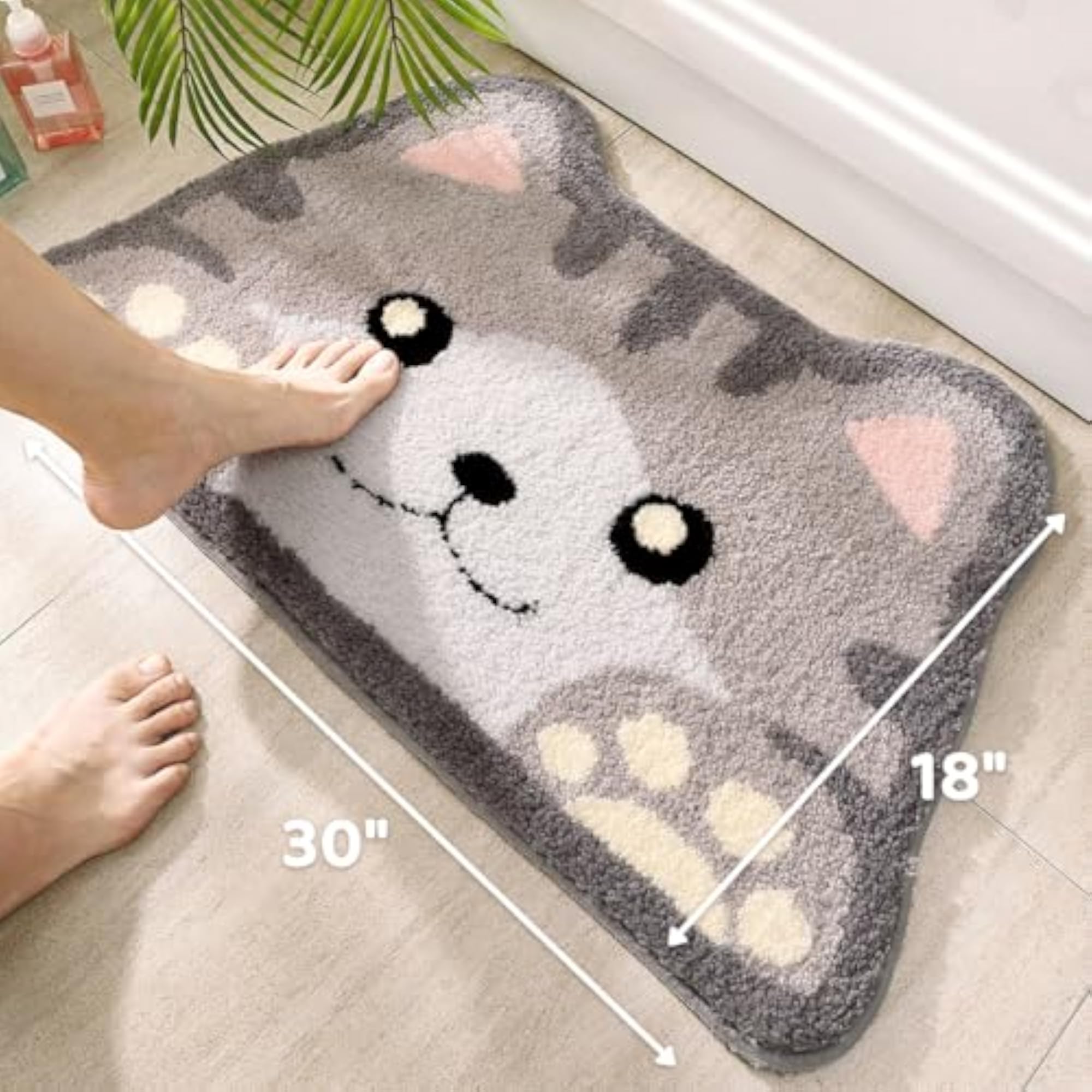 Cat Cute Bathroom Rug, Non-Slip Soft Shower Rug